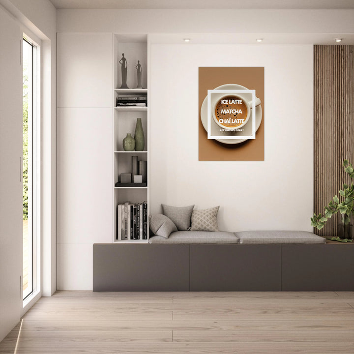 Tableau aluminium café Ice Latte Matcha Chai - Affiche encadrée minimaliste marron - Design coffee lover - THREEWORDS³